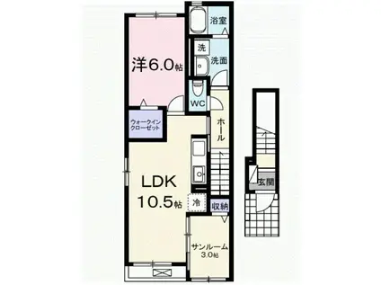 ヒカルサ藤枝茶町II(1LDK/2階)の間取り写真