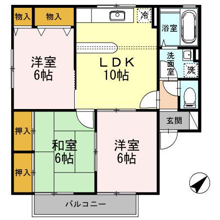 ハイカムール宮本II A(3LDK/2階)の間取り写真