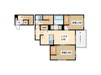 カラーズ ウィングB(2LDK/2階)の間取り写真