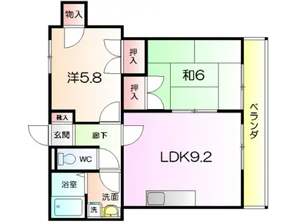 サニーシェソワ(2LDK/2階)の間取り写真
