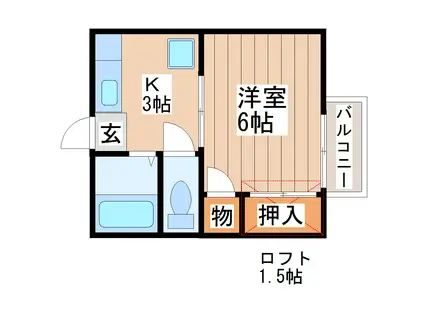 霊屋第一コーポナバタ(1K/2階)の間取り写真
