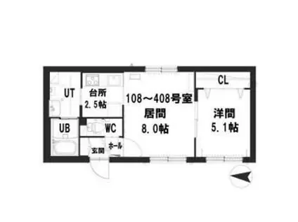 グランメールピアレス(1LDK/2階)の間取り写真