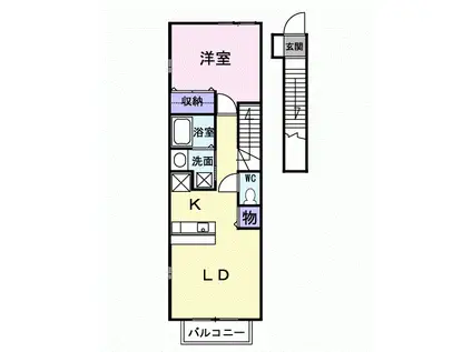 イリスB(1LDK/2階)の間取り写真