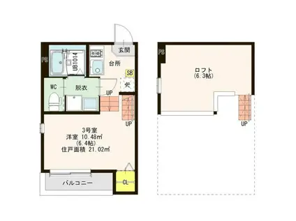 ハーモニーテラス道徳新町II(1SK/2階)の間取り写真