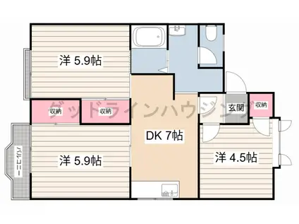 ガーデンハイツ緑ヶ丘B棟(3DK/2階)の間取り写真