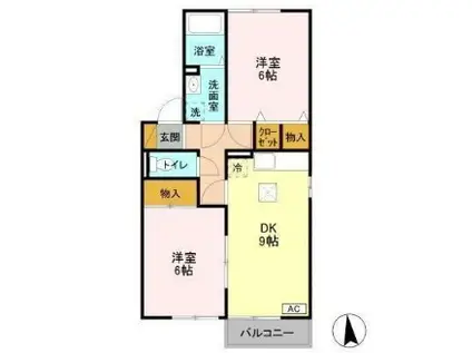 セジュール御堂の上 エー(2DK/1階)の間取り写真