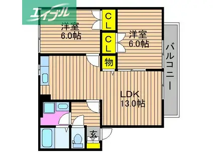 ベリーオーライC(2LDK/2階)の間取り写真