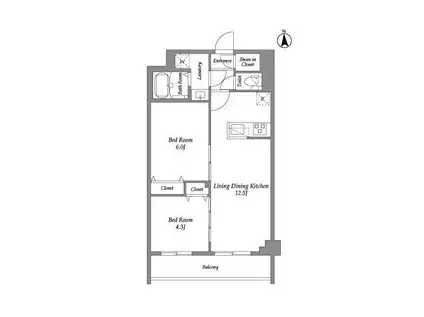 ザ・グラヴィティ新宿(2LDK/4階)の間取り写真