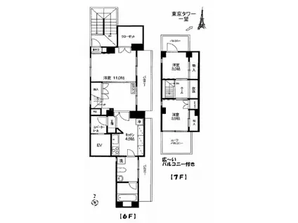 プリンセスコート東麻布(1SLDK/6階)の間取り写真