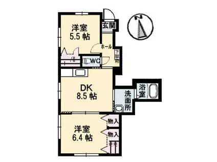 シャーメゾン亀山(2DK/2階)の間取り写真