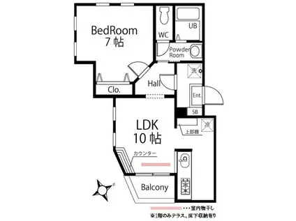 ハーミットクラブハウストゥギャザー横濱戸塚(1LDK/1階)の間取り写真