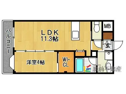 グリーンハイツ干隈(1LDK/2階)の間取り写真