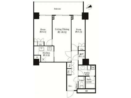 代官山アドレス ザ・タワー(1LDK/26階)の間取り写真
