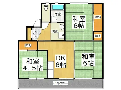 ビレッジハウス吉井1号棟(3DK/3階)の間取り写真