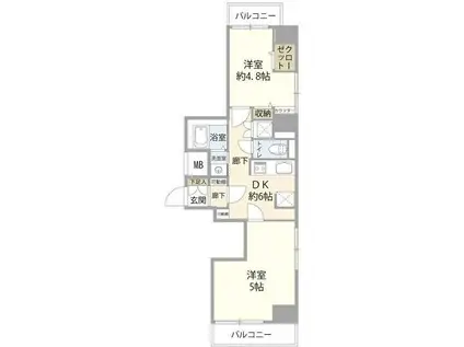 ライオンズマンション文京根津(2DK/6階)の間取り写真