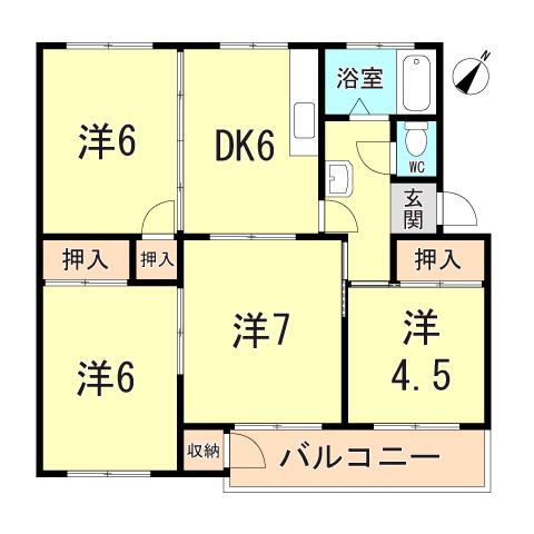 東舞子台ハイツB棟(4DK/2階)の間取り写真
