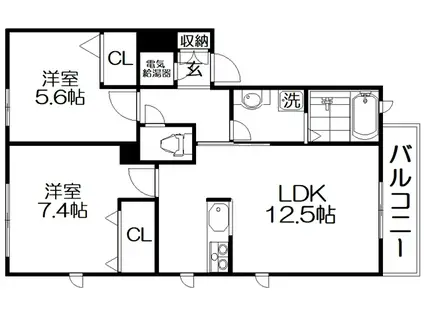 シャーメゾン長尾(2LDK/2階)の間取り写真