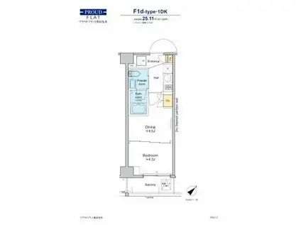 プラウドフラット墨田曳舟(1DK/4階)の間取り写真