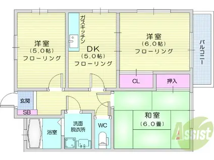イル・デ・パン八木山南(3DK/1階)の間取り写真