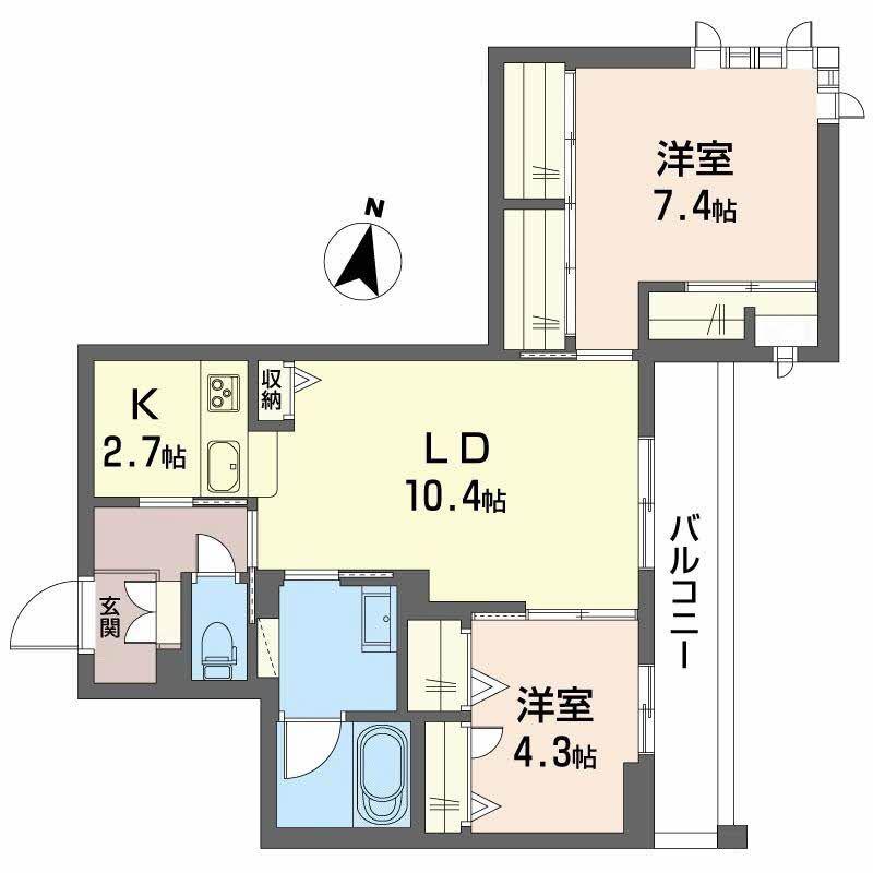 フォルビート八橋(2LDK/2階)の間取り写真