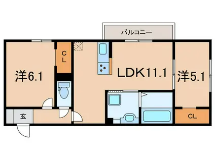 ラ・ヴェール杉尾台(2LDK/2階)の間取り写真