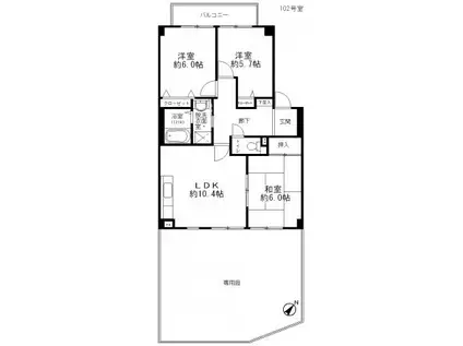 フォブール片桐(3DK/1階)の間取り写真