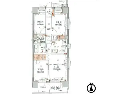 ヴェルディーク横浜新子安(3LDK/2階)の間取り写真
