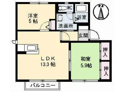 グランカーサ安岡 IV棟(2LDK/2階)の間取り写真
