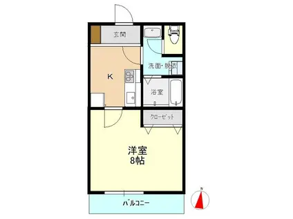 ALIVIO(1K/2階)の間取り写真
