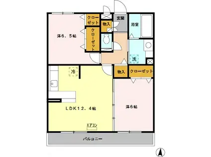 ロイヤルヒルズ武蔵浦和B(2LDK/3階)の間取り写真