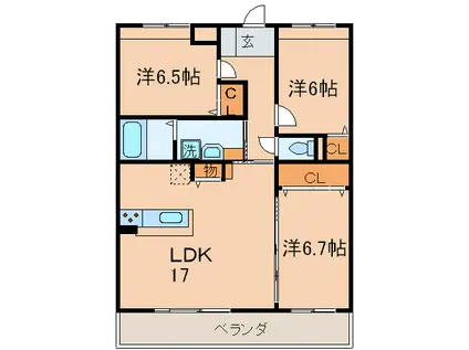 セレッソひびきの(3LDK/2階)の間取り写真