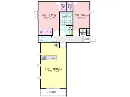 GANDE PATIO(2LDK/1階)の間取り写真