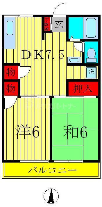 パレスエビハラ(2DK/2階)の間取り写真