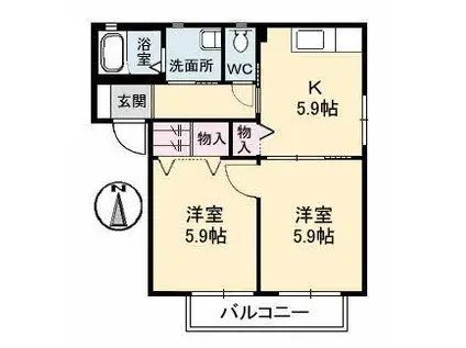 サザンコーポラスD棟(2K/1階)の間取り写真