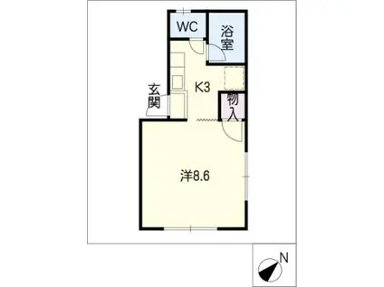 グリーンリーブス(1K/2階)の間取り写真