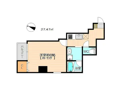 イル・ヴァローレ平尾プレミアム(1K/4階)の間取り写真