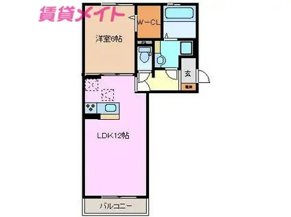 ガーネット(1LDK/1階)の間取り写真