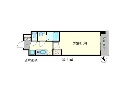 ベラジオ京都一乗寺II(1K/2階)の間取り写真