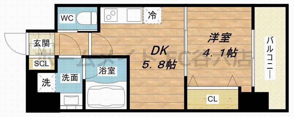 スプランディッド安土町(1DK/14階)の間取り写真