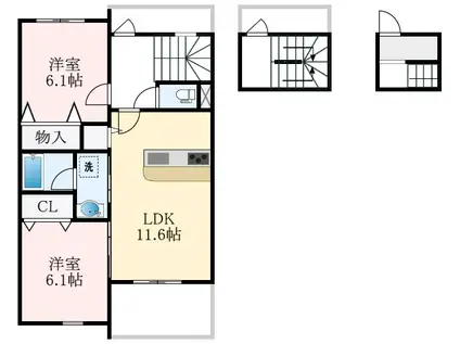 サワー・ドゥ萩原天神(2LDK/3階)の間取り写真