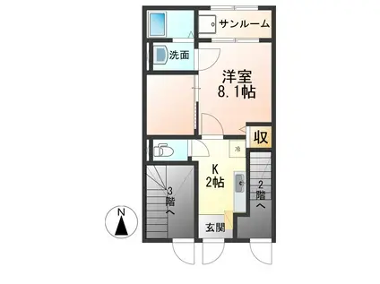 ラ・ヴィータ(1K/1階)の間取り写真