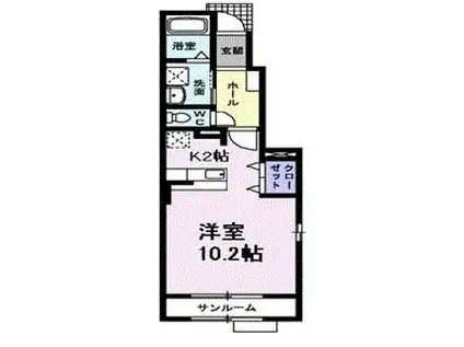 パークヒルズむらさきのA(1K/1階)の間取り写真