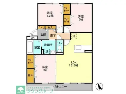 リビングタウン稲毛の杜A(3LDK/2階)の間取り写真