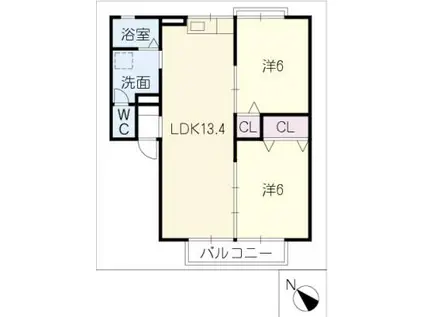 パークハイツA棟(2LDK/2階)の間取り写真