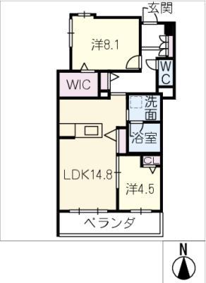 シャーメゾン国府宮駅前(2LDK/4階)の間取り写真
