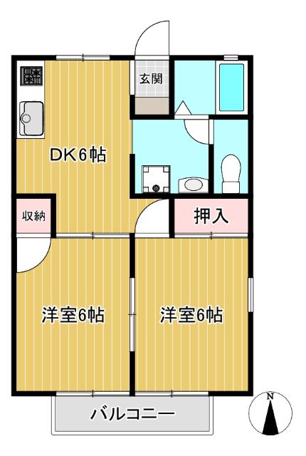 エクセルハイム(2DK/2階)の間取り写真