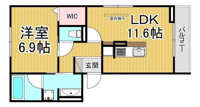 カームコート門戸(1LDK/3階)の間取り写真