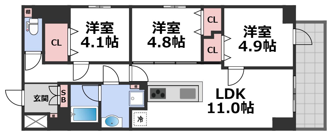 プレサンスNEO新深江リュミエル(3LDK/4階)の間取り写真