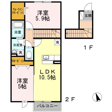 ベルセゾン(2LDK/2階)の間取り写真
