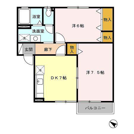 ジュネスユウII(2DK/2階)の間取り写真